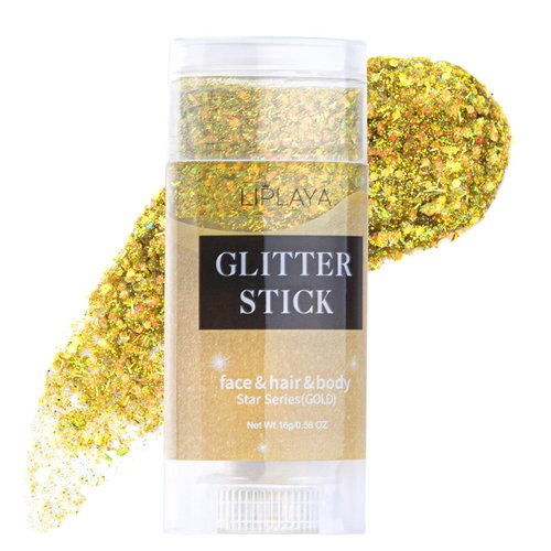 BowJian Gold Body Glitter Gel Hair Glitter Lip Eye Singer Concerts Face Glitter Sequins Glitter Hairspray Sparkling Holographic Glitter Face Paint Rave Hair Festival Accessories Glitter Makeup 0.56oz
