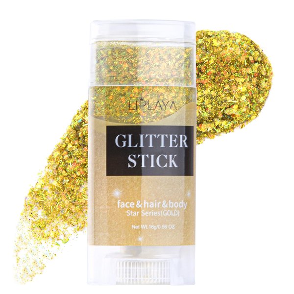 BowJian Gold Body Glitter Gel Hair Glitter Lip Eye Singer Concerts Face Glitter Sequins Glitter Hairspray Sparkling Holographic Glitter Face Paint Rave Hair Festival Accessories Glitter Makeup 0.56oz