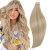 RUNATURE Tape in Hair Extensions Human Hair Ash Blonde Highlight Platinum Blonde Hair Tape in Extensions Full Ends Thick Glue in Hair Extensions Tape in Real Human Hair Double Sided 14 Inch 50g 20pcs