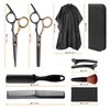 Hair Cutting Scissors Kit, Hair Scissors Professional Haircut Scissors with Stainless Steel Hair Shears, Thinning Shears, Haircut Accessories in Leather Case for Salon/Home- 10PCS Gold Black