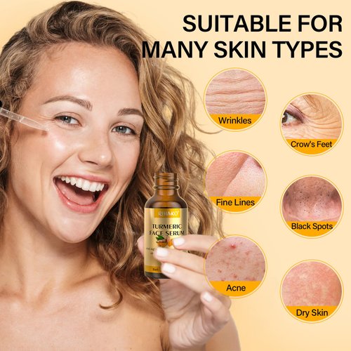 RIHAKO Face Skincare Serum Set– Turmeric Vitamin C & Hyaluronic Acid Serum For Wrinkles, Uneven Skin Tone