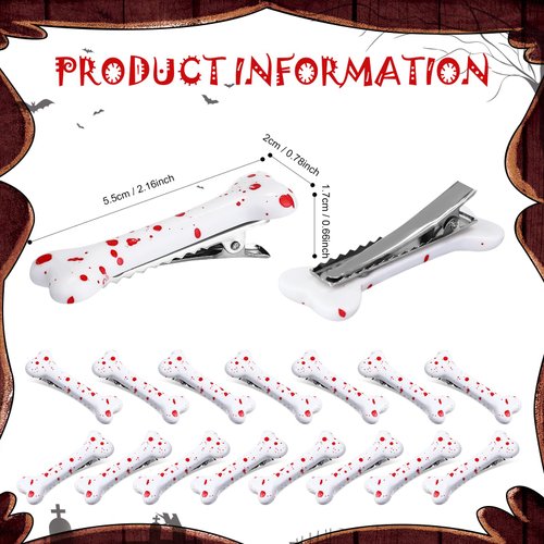 FineCheer 15 Pcs Halloween Hair Clips Dog Bone Hair Clips Bloodstain Hair Pins Cosplay Costume Hair Accessories Decorative Dog Bone Clips for Halloween Cosplay Events and Stage Performance Decoration