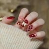 RikView Red Press on Nails Medium Fake Nails Coffin Nails with Hearts Design Glossy Full Cover Nails for Women 24 PCS