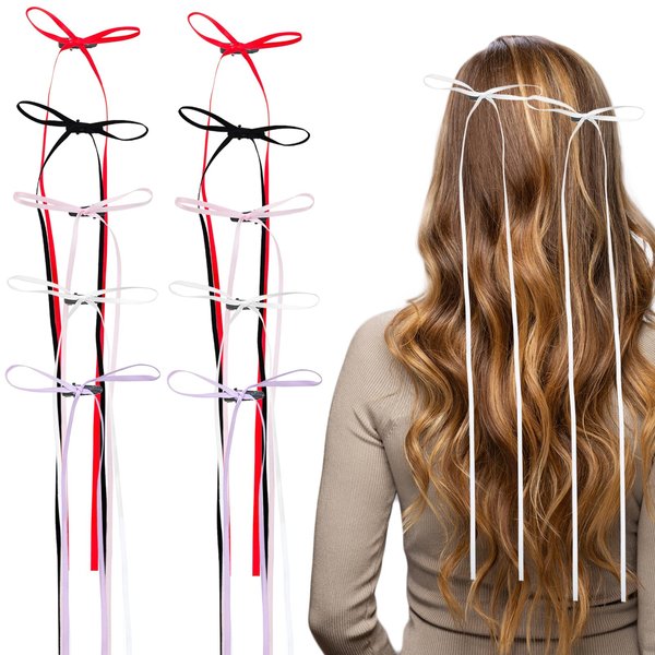 10 PACK Extra-long Ribbon Bow Hair Clips, Hair Bows Hair Clips for Women, Hair Clips Hair Ribbon with Long Tail, Girls Colorful Fine Hair Ribbons Bowknot Hair Clip