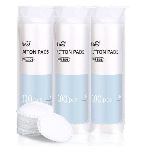 MSQ Cotton Rounds (300 Count), Makeup Remover Pads,100% Pure Cotton, Facial Cleansing Round Cotton Pads, Lint-Free