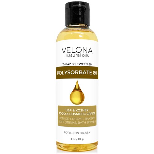 Polysorbate 80 by Velona - 4 oz | Solubilizer, Food & Cosmetic Grade | All Natural for Cooking, Skin Care and Bath Bombs, Sprays, Foam Maker | Use Today - Enjoy Results