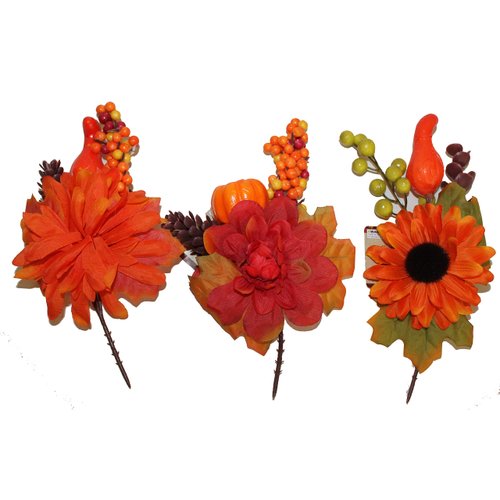 REGENT 9" Reusable Floral Harvest Indoor/Outdoor Reusable Decoration (3 Stems) Fall Floral Picks
