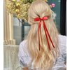 VOBOBE 2PCS Hair Bows for Women Girls, Tassel Ribbon Bowknot Hair Clips Barrettes for Girl with Small Long Tail Solid Satin Hair Accessories (Red-Glitter)