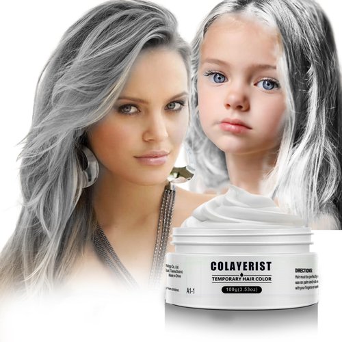 COLAYERIST White Hair Color Wax Temporary Washable, Temporary Hair Color Dye for Kids, Hair Makeup Paint Wax for Parties or Cosplay, Hair Coloring Products No Messy (White)