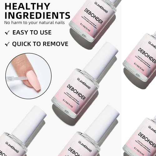GLAMERMAID Nail Glue Remover Set 15ML Remover Glue off for Press on Nails and 3 Acrylic Sticks, Nail Glue Debonder Easy to Remove Quick Acrylic False Nails Tips,Not for Gel Nail Polish