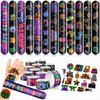 Cherisnowy 48 PCS Neon Party Favors 24PCS Tattoos Stickers 24PCS Slap Bracelets Wristbands Perfect for Neon Themed Birthday Baby Showers or Classroom Rewards Ideal Decor and Gifts for Girls and Boys