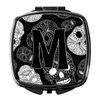 Caroline's Treasures CJ2008-MSCM Letter M Day of the Dead Skulls Black Compact Mirror Decorative Travel Makeup Mirror for Women Girls Gifts Pocket Makeup Mirror Folding Handheld