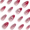 24 Pcs Ombre Red Press on Nails Short Almond - SHANRUN Halloween Fake Nails Press ons Nail Art Tips Glue on Nails Full Cover Acrylic False Nails with 3D Heart Spider Web Charms Design Stick on Nails