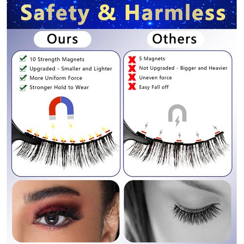 Magnetic Eyelashes Natural Look, 10 Magnets Magnetic Eyelashes with Eyeliner Reusable Magnetic Eyelashes Kit 7 Pairs Magnetic False Eyelashes Different Lengths DIY at Home
