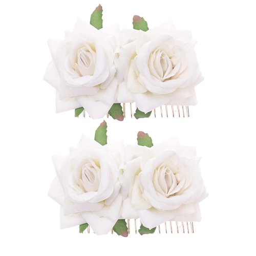 2 Pack Rose Flower Hair Clip Women Rose Flower Hair Accessories Wedding Hair Clip Flamenco Dancer (White)