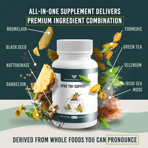 Spike Tri-Support+ with Nattokinase, Bromelain, and Turmeric - Includes Dandelion Extract, Black Seed Extract, Green Tea Leaf, Selenium for A Full Spectrum Spike Support Supplement