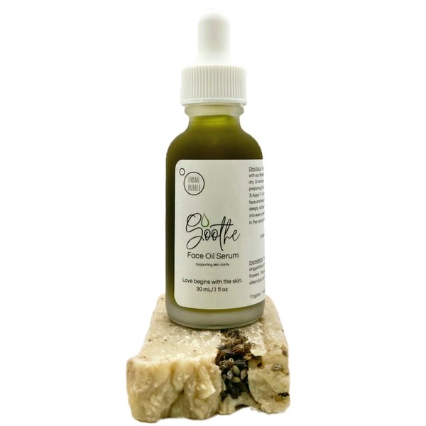 Urban Bubble Soothe Face Duo: Clean, Vegan, Cold-Pressed Clearing Facial Bar & Serum w/Lavender, Chrysanthemum, Tea Tree, Omani Frankincense Sacra, Healing, Toning, Pore-Minimizing, Oil-Reducing