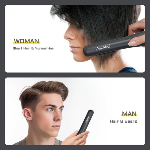 AmoVee Mini Hair Straightener, Dual Voltage Travel Portable Flat Iron, Small Flat Irons for Short Hair, Rose Gold