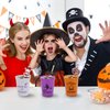 Ainibar Halloween Plastic Party Cups - Set of 12 16oz Stadium Cups and 12 Halloween Party Disposable Drinking Paper Straws,Perfect for Halloween Party Supplies