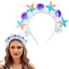 Coxiva Boho Beach Headband Starfish Shell Wedding Pearl Tiara Hair Crown Handmade Bride Accessories Hairband Headpiece for Women and Girl(Colorful）