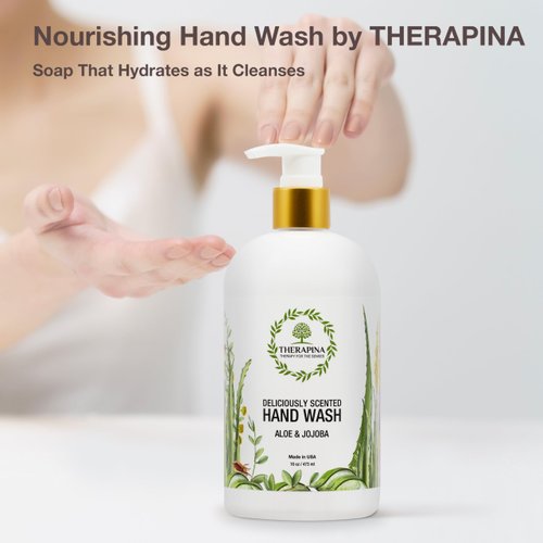 THERAPINA Aromatherapy Luxury Liquid Hand Soap – Vegan, Moisturizing Hand Wash with Aloe Vera, Botanical Oils, Aloe Jojoba Scent – Fancy Liquid Hand Soap for Bathrooms, Kitchen, More, 16 Oz.