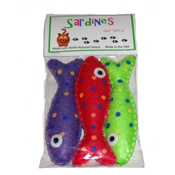A Pet's World 3 Sardine Cat Toys with Natural Catnip-USA Made