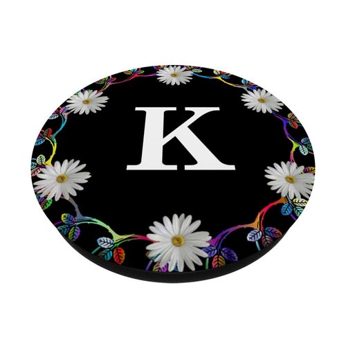Cell Phone Pop Out Holder,Black White Daisy Flower Letter K PopSockets Grip and Stand for Phones and Tablets