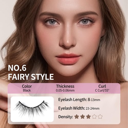 Magnetic Eyelashes Kit, Soft Magnetic Eyelashes, Natural Look Reusable Glue-free Dual Magnetic Lashes with Applicator, Lightweight Dual Magnetic Lashes - No.6 FAIRY STYLE