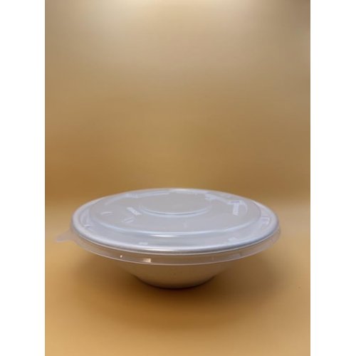 32oz Disposable Sugarcane Bowl with Dome Lids, Big Paper Bowls, Large, Heavy-Duty, Eco-Friendly, Compostable Bowls, Biodegradable Made of Sugar Cane Fibers (200)