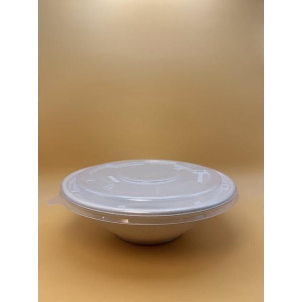 32oz Disposable Sugarcane Bowl with Dome Lids, Big Paper Bowls, Large, Heavy-Duty, Eco-Friendly, Compostable Bowls, Biodegradable Made of Sugar Cane Fibers (200)