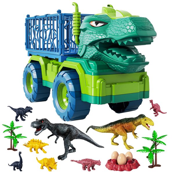 MAGICDINOSAUR Dinosaur Transport Truck for Kids 3-5, Tyrannosaurus Vehicle Carrier Car Toys for Boys 3 4 5 6 7 Years Old, Truck Toy with Dinosaur Figures and Play Mat, Gifts for Toddlers Boys Girls