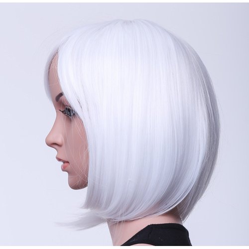 SWACC 11” Women Short Straight Synthetic Bob Wig Candy color Cosplay Wig Anime Costume hairpiece for Party with Wig Cap (White-12)