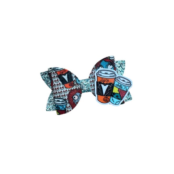 Nightmare Coffee Inspired Glitter Halloween Hair Bow