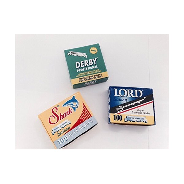 300 Variety Razor Blades -- 100 Pack of Lord, Shark and Derby --Barber Shavette Blades Single Blades
