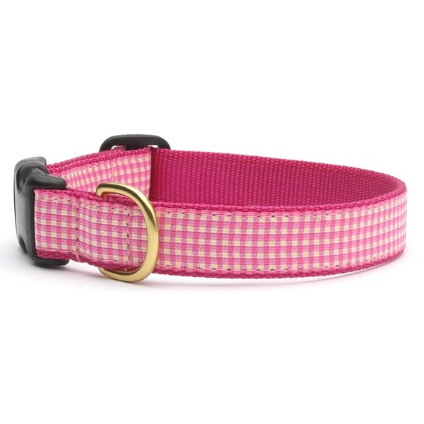 Up Country Pink Gingham Dog Collar, Small (9 to 15 inches) 5/8 inch Narrow Width