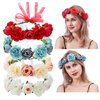 Cinaci 4 Pack Handmade Adjustable Floral Rose Flower Wreath Crown Headbands Garland Wedding Party Headpiece for Women Brides Bridemaids Girls Teens