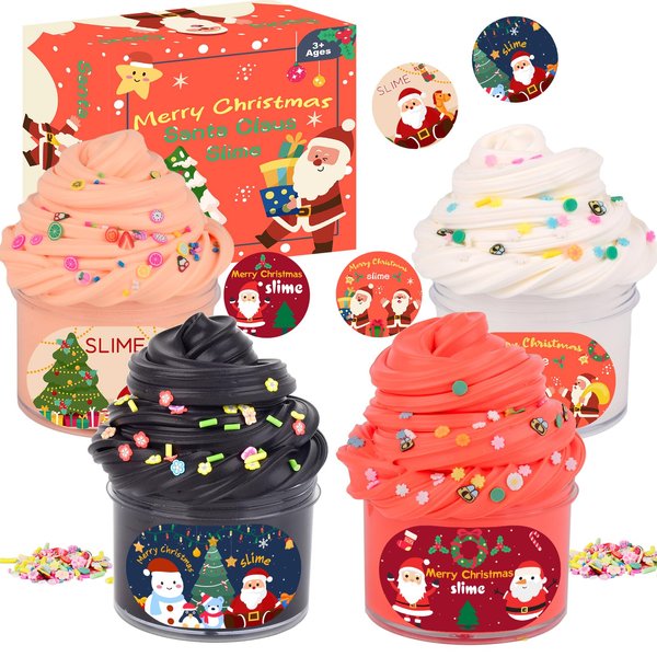 Fumeetplax Christmas Stocking Stuffers for Kids,4 Pack Build Santa Claus Slime Kit,Scented Slime Kit for Kids,Modeling Santa Claus DIY Kit,Santa Claus Making Kit Toys Activities Party Supplies