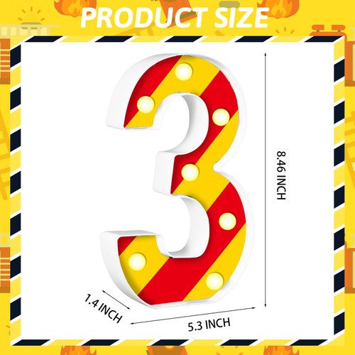 Tkifoda Fire Truck LED Number Lights,Fire Truck Birthday Party Supplies Firetruck Firefighter Birthday Party Decorations LED Light up Number Kids Fire Truck Party Centerpiece Birthday Party Supplies