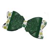 Green St. Patricks Day Glitter Green Shamrocks Hair Bow Barrette - Faux Leather - 4 1/2 inches long