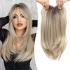 Megito Long Wavy 18inch Hair Topper Big Base Cover Thinning Hair Clip in Hair Toppers for Women Fiber Wiglets with Fringe Ombre Mix Blonde Color