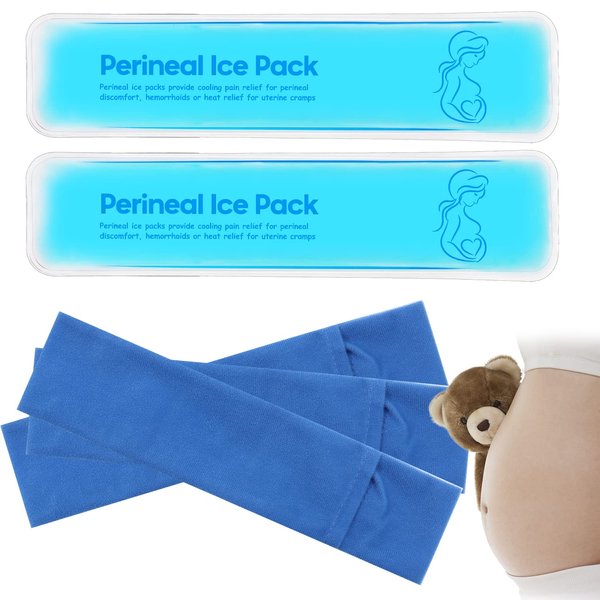 Reusable Perineal Cooling Pad for Postpartum & Hemorrhoid Pain Relief,Hot and Cold Pads for Postpartum Essentials, Hot & Cold Packs for Women After Pregnancy and Delivery, 2 Ice Pack+3 Cover (Blue)