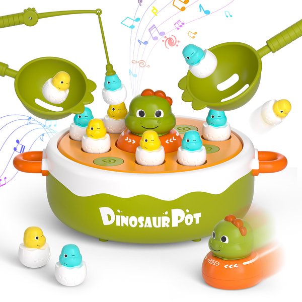 UNEEDE 4 in 1 Bounce and Catch Dinosaur Toys, Magnetic Fishing Game, Tic Tac Toe Game, Bowling and Pop Up Family Operation Game, Christmas Birthday Gift for Thanksgiving Toddlers Board Games for Kids