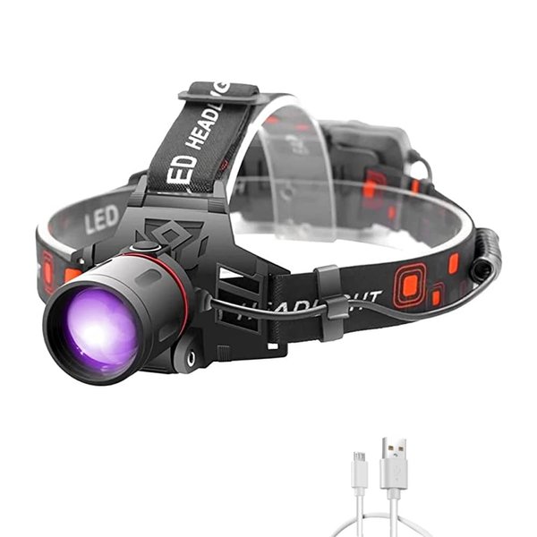 PROFORUS Headlamp UV Light, UV LED Black Light Headlamp 395nm Ultra Violet Purple Light Headlight Rechargeable & Zoomable for Auto Oil HVAC Leaks, Detects Rock Hounds, Scorpions, Pet Urine Stains