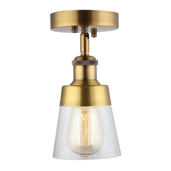 Fivess Lighting Antique Gold Flush Mount Light Fixture Clear Glass Semi Flush Mount Ceiling Light for Hallway Bathroom Entryway Kitchen Farmhouse