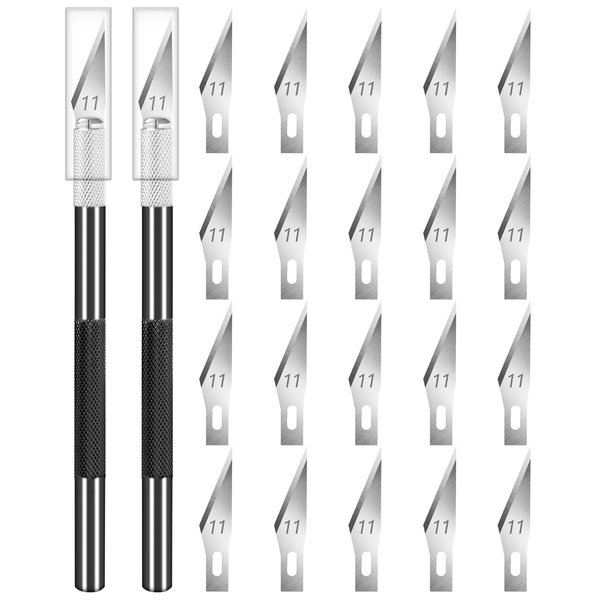 DIYSELF 2 Pack Exacto Knife for Crafting, Art, Hobby Knife for Fondant, Craft Knife Exacto, Precision Knife for Crafts, Leather, Art Knife Set, Exacting Knife Set with Extra 20 Blades #11(Black)