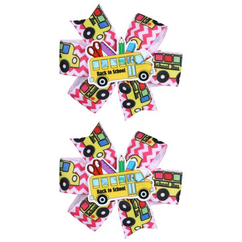 School Hair Bow Clips Boutique Grosgrain Back to School Hair Clips Colorful School Bus Pattern Hair Accessories for Kids Girls Students Kindergarten