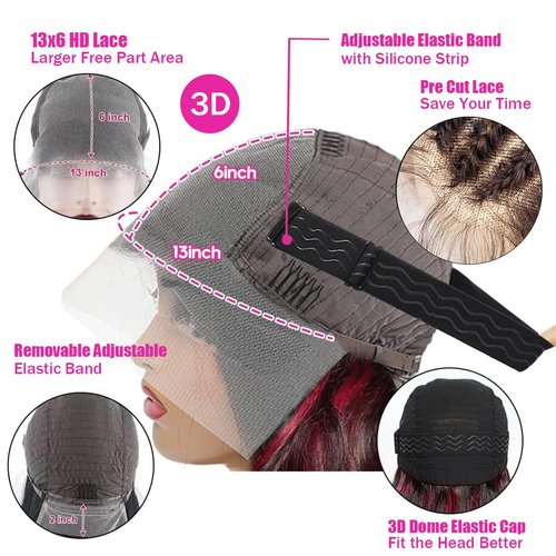 200% Density Glueless Wig Black Red Blonde Wig red and blonde highlight wig human hair Body Wave Lace Front Wigs Human Hair 13X6 Lace Front Human Hair Wigs Pre Plucked with Baby Hair 18INCH