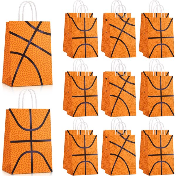 30 Pcs Basketball Tennis Party Bags Baseball Tennis Gift Goodie Favor Bags Treat Candy Goody Bags Party Decorations Birthday Bag with Handle for Sports Theme Birthday Party Supplies (Basketball)