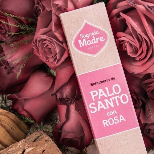 Sagrada Madre Palo Santo Incense Sticks - Natural Smudge Sticks for Cleansing, Meditation, Relaxation - Vegan, Slow-Burning, Low Smoke - Handmade in Argentina - 9”, 16 Pieces, Rose Scent.