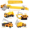 Oriate Construction Cars Toys for Kids, Diecast Engineering Vehicles Toy Set w/Flatbed Trailer & Road Signs, Excavator,Bulldozer, Forklift, for 3 4 5 6 Years Old Children Great for Easter Baskets